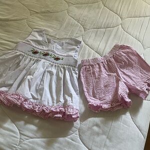Pink and White Watermelon Smocked Seersucker Outfit Set